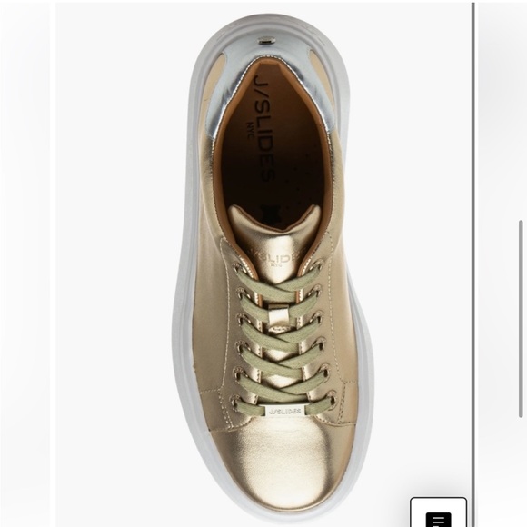 NWT J/SLIDES HALLY Gold Metallic & White Leather - Picture 5 of 16